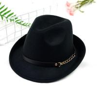 黑色 韩国秋冬英伦帽子时尚复古毛毡呢礼帽小沿卷边男女士锥顶爵士帽潮