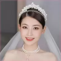 银色皇冠+耳环（耳夹式） 老师推荐双排珍珠皇冠耳环225