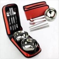 单人大红色送叉子 野餐餐具不锈钢套锅户外厨具套装便携野营炊具露营蒸锅具野炊用品