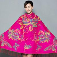 玫红蝴蝶花仿羊绒（长宽140厘米） 云南旅游提花四季大方巾女仿羊绒空调房保暖披肩民族风四方巾外搭