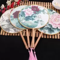图案随机 成人大号汉服团扇双面舞蹈扇古典宫扇古风圆扇演出道具中国风扇