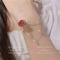 粉色花 法式复古小众设计感森系超仙天然淡水珍珠永生花真花朵手链女手镯