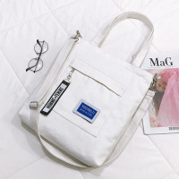 白色斜挎包(飘带款) 帆布包韩版ins帆布袋女学生百搭单肩包有内衬装书斜挎拉链黑白色