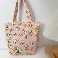 狗狗粉色 日式饭盒手提包帆布卡通狗狗饭盒袋子手提防水学生带饭便当袋包