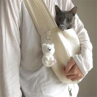米白色猫包 小号(建议8斤内猫咪使用) 猫包外出便携宠物猫咪狗狗背包斜挎装猫的小型犬帆布包包单肩猫袋