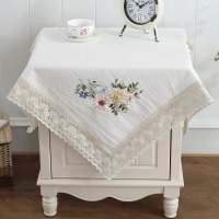 丝带绣(乳白) 长60*宽60cm 床头柜盖布床头柜罩电视机微波炉洗衣机冰箱盖巾桌布茶几布