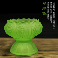 翠绿色(小号) 玻璃烛台 七彩八吉祥酥油灯座莲花高脚琉璃酥油座灯盏供佛长明灯