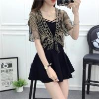 黑网杏色绳 单件披肩价格 M (80-115斤) 夏百搭短款小披肩小外套女小坎肩开衫薄款蕾丝小外搭夏季防晒