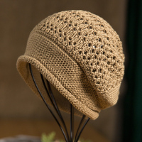 卡其 宽松版(56-60cm) 帽子女春秋薄款毛线帽女士夏季时尚透气包头帽潮大头宽松堆堆帽男