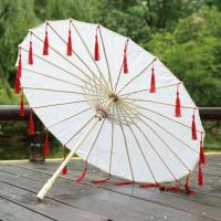 无花白伞+红流苏-S48 半穿 82cm 古装伞汉服绸布伞舞蹈伞道具演出花布古风女流苏装饰伞绸布中国风