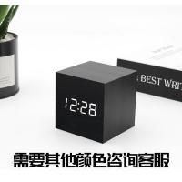 小号正方黑木白字(插电或电池) 6cm 北欧创意木质木纹闹钟时钟静音夜光简约复古LED学生卧室床头环保