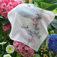 竹林清风 真丝双绉26*26CM 送女友珍藏生日礼物 手绘中国画古风双绉真丝手帕 随身桑蚕丝手绢