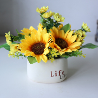 大向日葵+life瓶 假花装饰仿真花束盆栽摆设客厅室内餐桌植物花艺摆件塑料玫瑰绢花