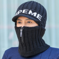 EME-黑色 均码有弹性 帽子男士冬天加绒毛线帽围脖一体保暖加厚骑行防风帽冬季连体帽潮