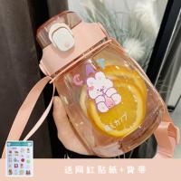 樱花粉1000ml(塑料杯)60°水温 大肚杯子女便携可爱简约玻璃杯顿顿壶大容量1000ml吸管杯喝水杯