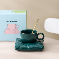 枕头杯孔雀绿(礼盒装带勺子) 高档咖啡杯子家用陶瓷枕头包下午茶茶具马卡龙色轻奢小精致礼盒装