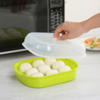 长方形 白色 微波炉蒸笼带盖蒸盒蒸盘专用器皿蒸包子馒头饺子加热塑料蒸锅蒸屉