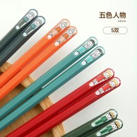 [5双][五色人物] 蓝汐食福乐李丫丫专享日式合金筷子家用高档一人一筷防滑耐高温筷
