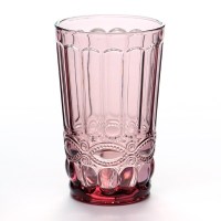 大号红色(花纹) 复古浮雕水杯 加厚玻璃杯子家用透明可爱玻璃杯大号创意果汁杯