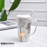 鹿白(泡沫装) 圣诞小鹿马克杯ins粉色少女心陶瓷杯子北欧情侣水杯咖啡杯带盖勺