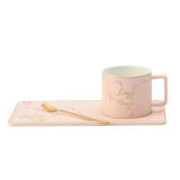 粉色 北欧ins陶瓷杯子咖啡杯欧式小奢华下午茶茶杯带点心盘带勺子套装