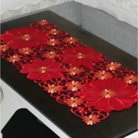 红色 喜庆 36*80cm 桌旗田园茶几餐桌垫 茶几垫茶几巾绣花镂空高档餐垫布艺高档桌布