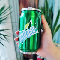 绿色雪碧304小号 300ml不锈钢内胆 创意保温杯男女情侣潮流易拉罐带吸管水杯个性女学生简约便携防漏