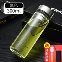 B款 300ml 黑色 (送杯套杯刷) 卧龙单层玻璃水杯男家用防摔大号便携带盖泡茶钢化车载加厚茶杯子