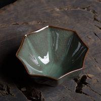 哥窑茶杯单杯品茗杯铁胎龙泉青瓷手工冰裂主人杯 八方杯 普洱茶盏