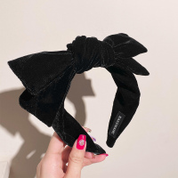 黑色 刘涛同款丝绒黑色蝴蝶结发箍女复古法式宽边超大秋冬高颅顶头箍