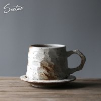 窑变白 日式陶瓷咖啡杯碟套装粗陶复古艺术杯家用简约情侣杯下午茶