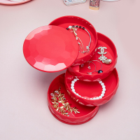 红色钻面[亚克力] 透明旋转亚克力首饰收纳盒小精致耳钉耳环珠宝饰品多层盒子防氧化