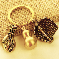 葫芦+钱袋+ 满盆金 黄铜生肖簸箕葫芦钥匙挂件男女车钥匙汽车钥匙扣钥匙圈创意装饰