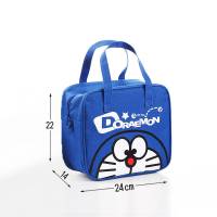 蓝色机器猫 便当包大号手提包卡通防水上班族小学生保温饭盒袋包带饭午餐袋子