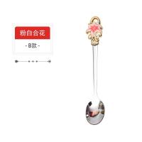 B款粉百合 珐琅咖啡勺子创意不锈钢小欧式小奢华个性迷你长柄奶茶咖啡搅拌勺