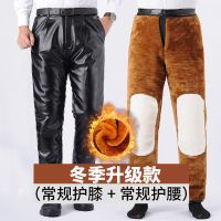 皮棉裤[常规护膝护腰黄金绒款] L [95-120斤] 男士皮裤防水加绒加厚冬季防风保暖皮裤子大码骑行摩托车工作裤男