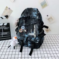 蓝黑色[送徽章+小鸭子挂件] 潮酷情侣大容量双肩包男女初高中大学生书包ins森系百搭学院背包