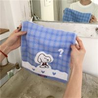 蓝色 韩国ins创意可爱卡通史努比少女心学生童趣格子柔软吸水洗脸毛巾
