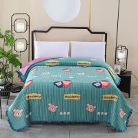绿-草莓熊 90x200cm单件[直边] 冬季加绒加厚床单水晶绒床盖防滑防跑单人宿舍榻榻米夹棉高档床盖