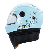 浅蓝太空火箭[儿童全盔] 普通款[透明镜片] 儿童头盔电瓶电动车秋冬男女小孩宝宝保暖半覆式盔可爱安全帽四季