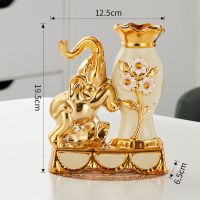 小象花瓶左(送垫子) 不带花 欧式陶瓷花瓶福象摆件客厅桌面摆件电视柜创意装饰品花器仿真花