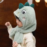 恐龙(两件套)绿色 均码(适合2-15岁) 儿童恐龙帽子围巾一体秋冬季男女宝宝冬天保暖可爱毛绒手套三件套