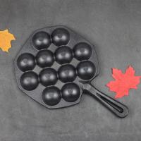 铁把手章鱼12孔送手套+油刷+钢叉 铸铁章鱼小丸子锅家用章鱼小丸子烤盘章鱼小丸子机煎鹌鹑蛋模具