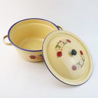黄色 双耳盖盆 20cm 真搪瓷带盖汤盆 双耳汤锅搪瓷盆搪瓷碗家用厨房老式猪油碗搅拌碗