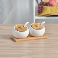 套二高尔夫配竹板(送勺子标签) 陶瓷调料盒厨房用品调味罐高尔夫创意佐料瓶辣椒盐罐家用组合套装