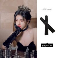 黑色金丝绒40cm-鞠婧祎同款同款 均码 迪丽热巴同款金丝绒手套赫本风复古优雅晚宴礼服婚纱拍照手臂套长