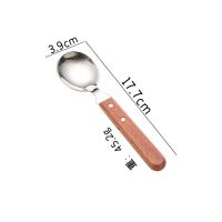 小号圆头木柄勺[1支装] 304勺子 不锈钢家用汤勺木柄加厚吃饭勺成人儿童勺子长柄汤匙调羹