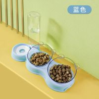 蓝色-猫耳碗防湿嘴 缓食碗猫碗双碗自动饮水护颈猫食盆防打翻猫粮碗不锈钢狗碗宠物碗