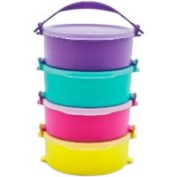 随机色一个无手柄 特百惠 可丽便携圆碗4件套550ML带提手饭盒 微波加热密封冷藏保鲜