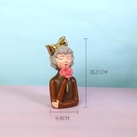 小女孩捧花咖衣 创意欧式萌萌抱花女孩收纳托盘摆件家居客厅玄关乔迁装饰生日礼物